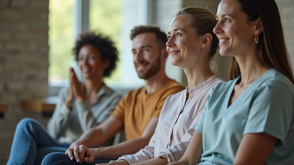 Eye-level view of a diverse group of employees participating in a wellness program