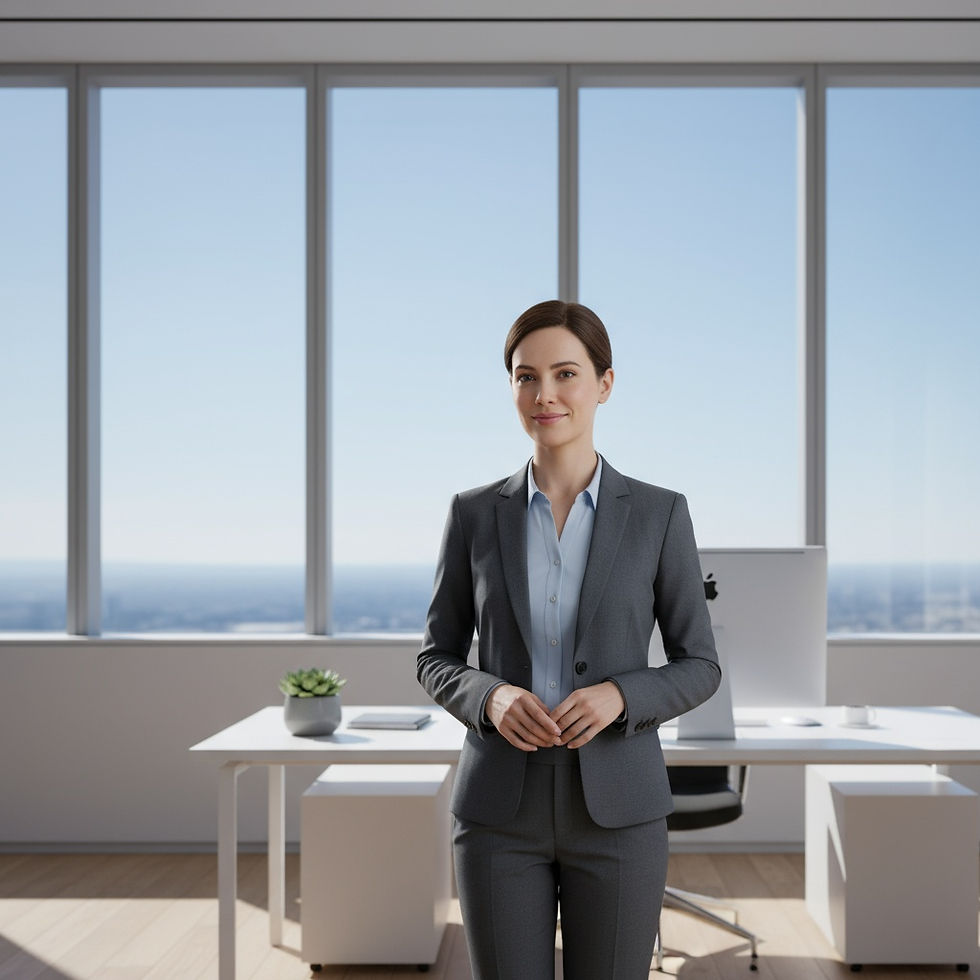 Professional leader demonstrating mental clarity in modern office workspace