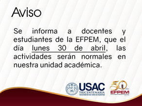 Actividades normales para el día 30 de abril del 2018