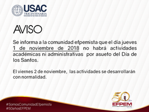 Asueto 1 de noviembre del 2018