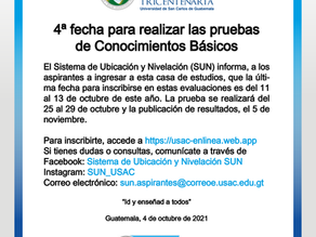 Información sobre 4ta. oportunidad de pruebas básicas de ingreso a la USAC
