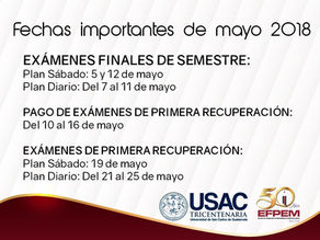Fechas de exámenes finales 1er semestre 2018