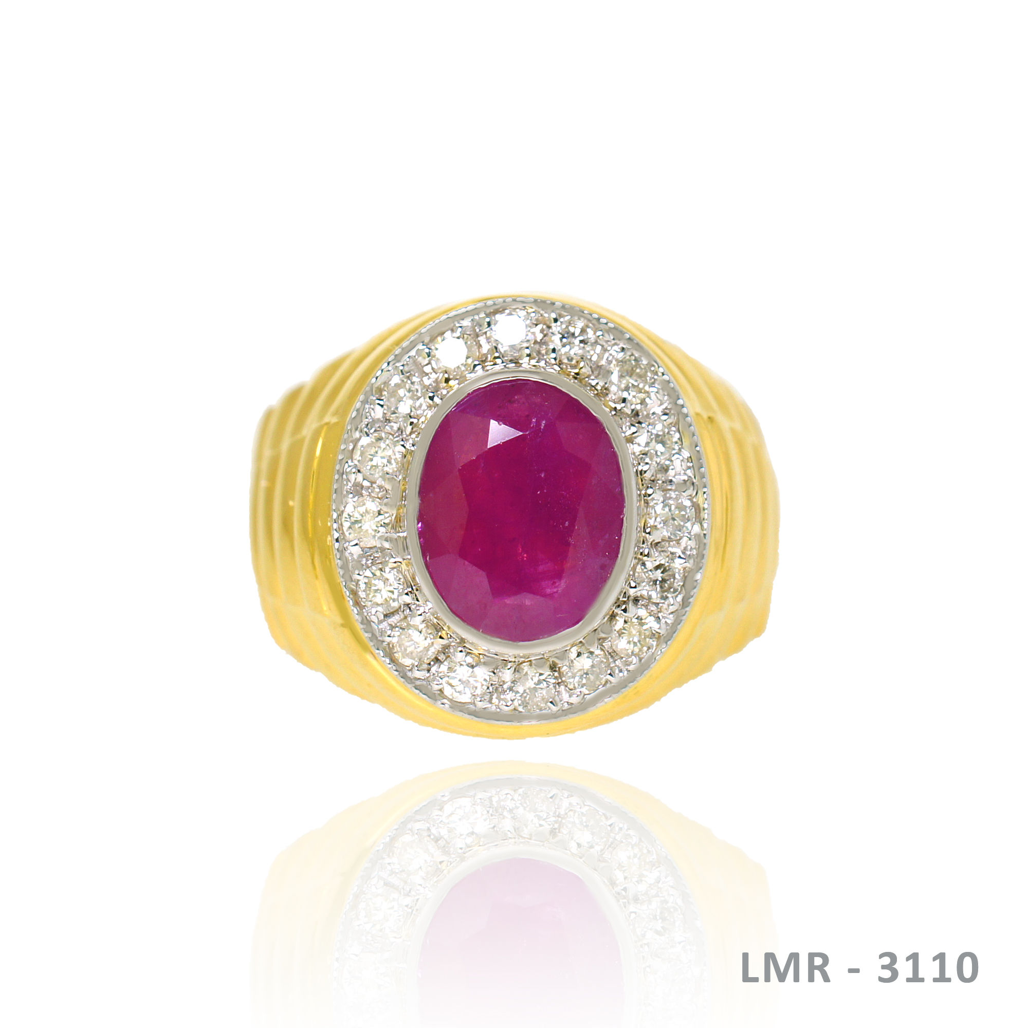 14K-YG Ruby Ligid with Dia Mens Ring