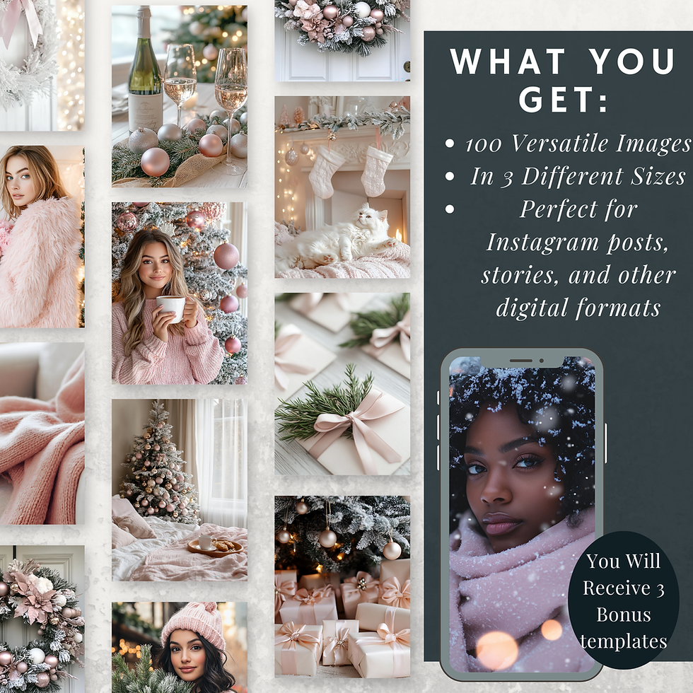 サムネイル： 100 Elegant Pink & Gold Christmas Digital Image Collection with Resale Rights