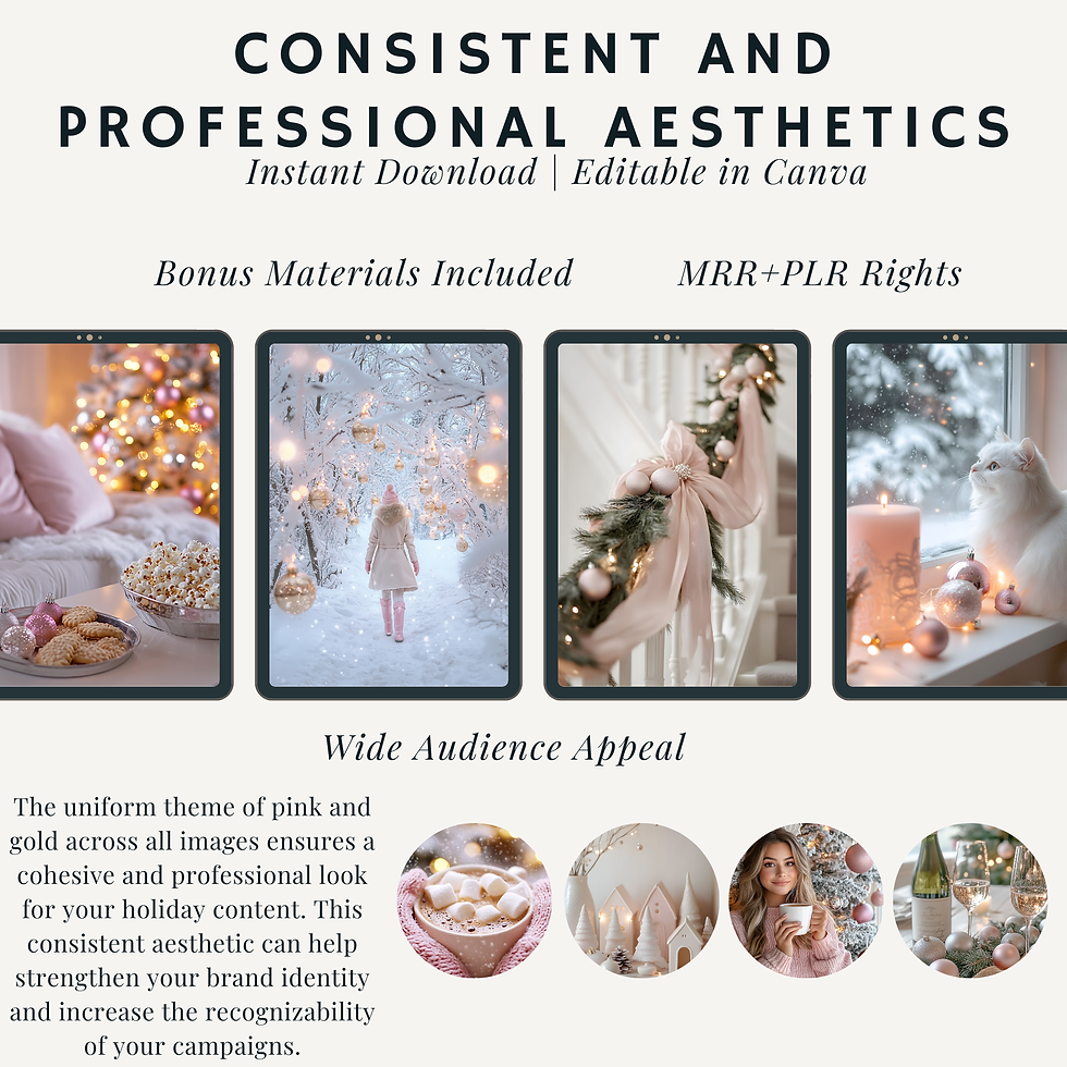 サムネイル： 100 Elegant Pink & Gold Christmas Digital Image Collection with Resale Rights