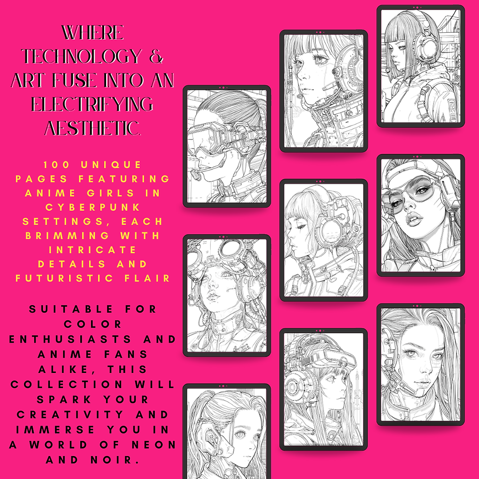 섬네일: Neon Visions: Anime Cyberpunk Girls Coloring Collection