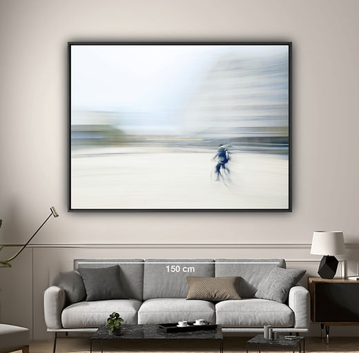 a abstract modern fine art wall art minimalistic icm photo of a cyclist cycling through the Oslo city by Douglas Carr Photography