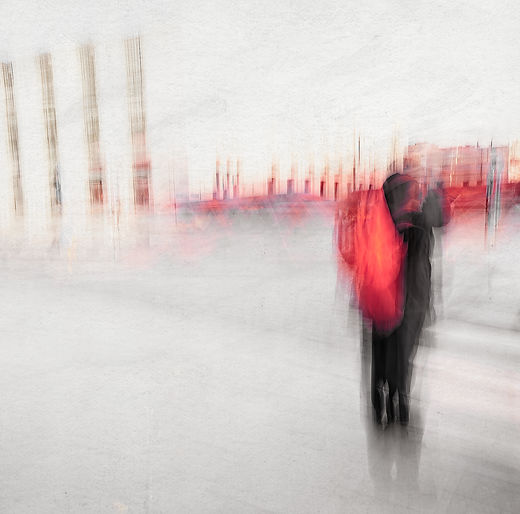 Glimmers of Hope #5 captures an abstract scene at Frederiks gate, where a blurred figure with a red bag waits to cross toward the National Theatre, blending motion and urban solitude. A Limited Edition Digital Graphic Artwork by Douglas Carr shines in the series