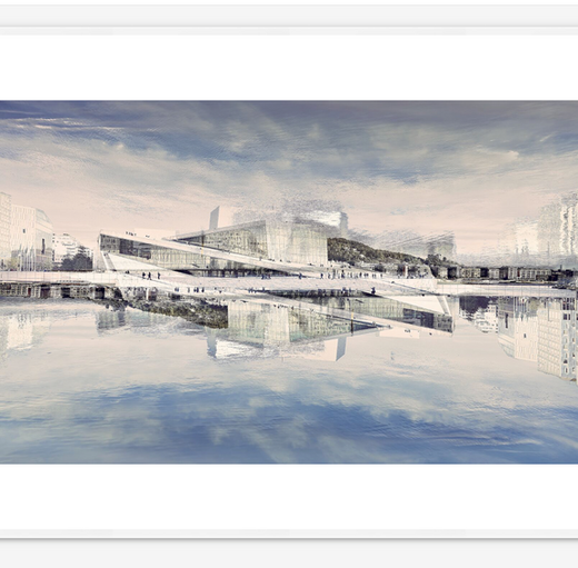 Magical Opera House is a abstract wall art photography print of Oslo Opera House created with in-camera technique.