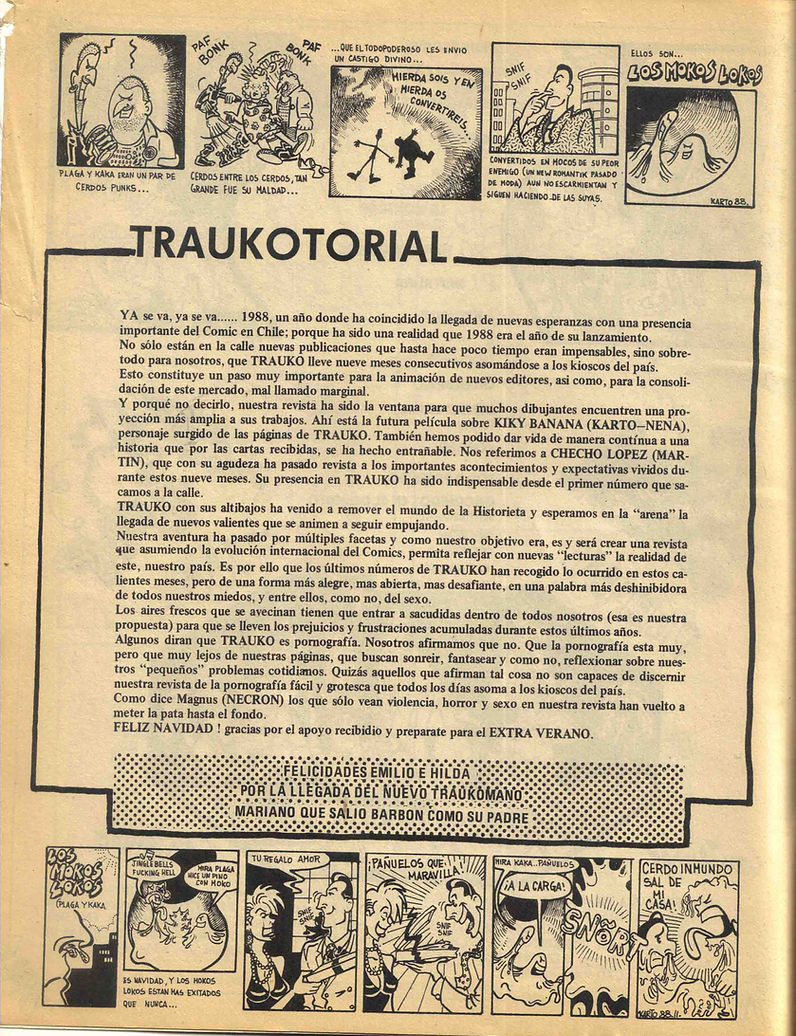 editorial revista Trauko #9, Enero 1989