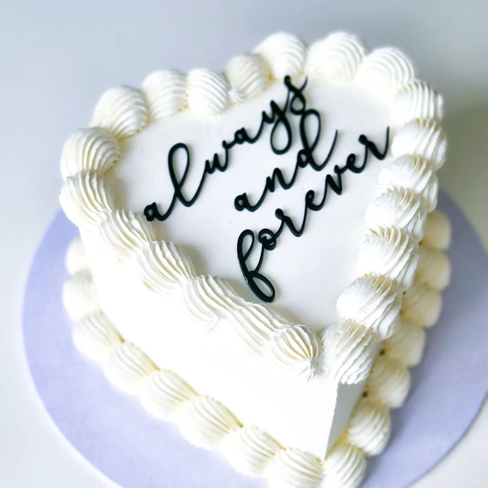 white heart cake lambeth style ganache, always and forever