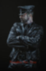 man dressed in leather hat pants trousers gay man bear belt model hunk gay Naughty Art