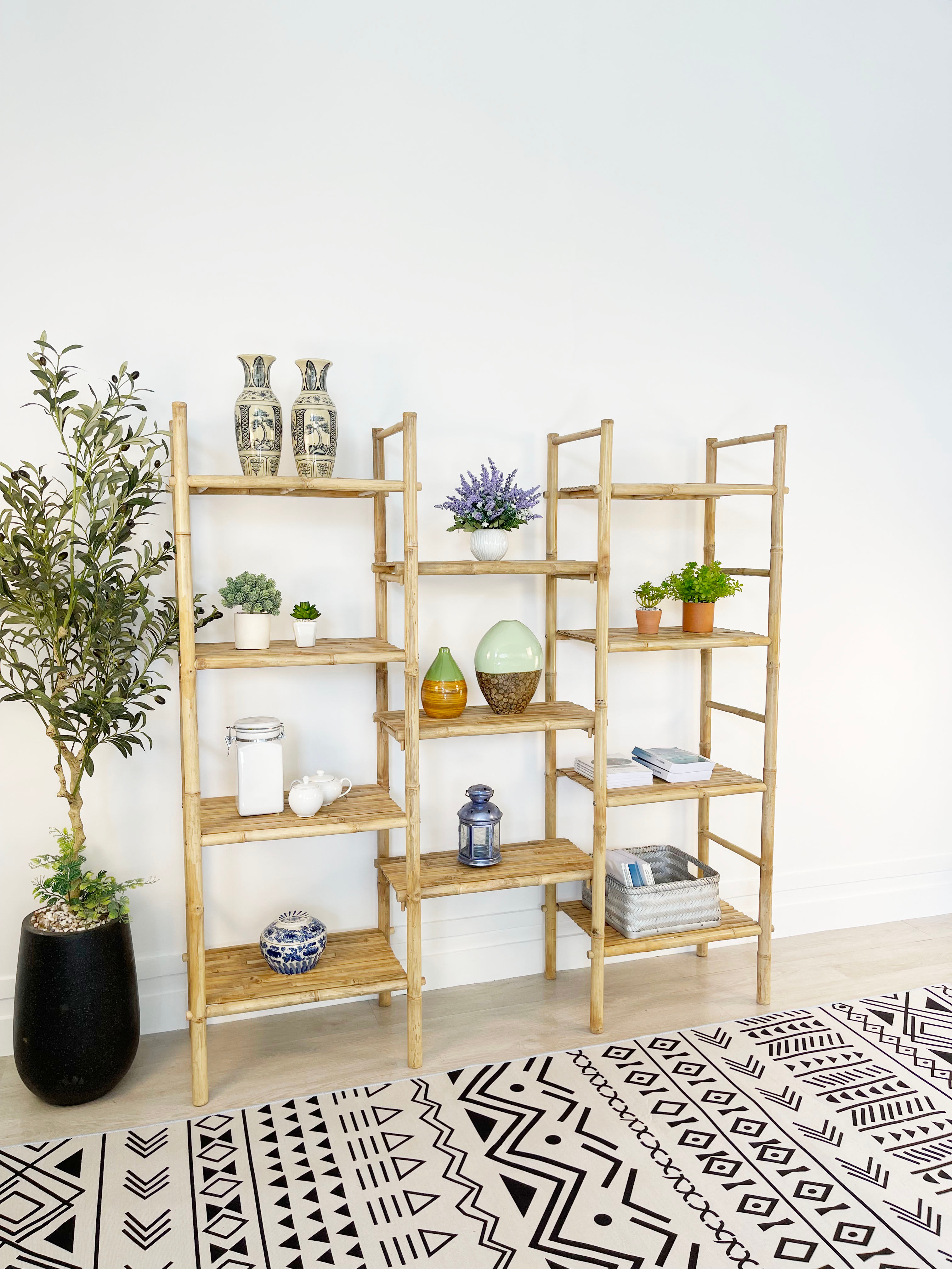 Handcrafted Freestanding Triple 4-Tier Bookcase with 11 Open Display Shelves