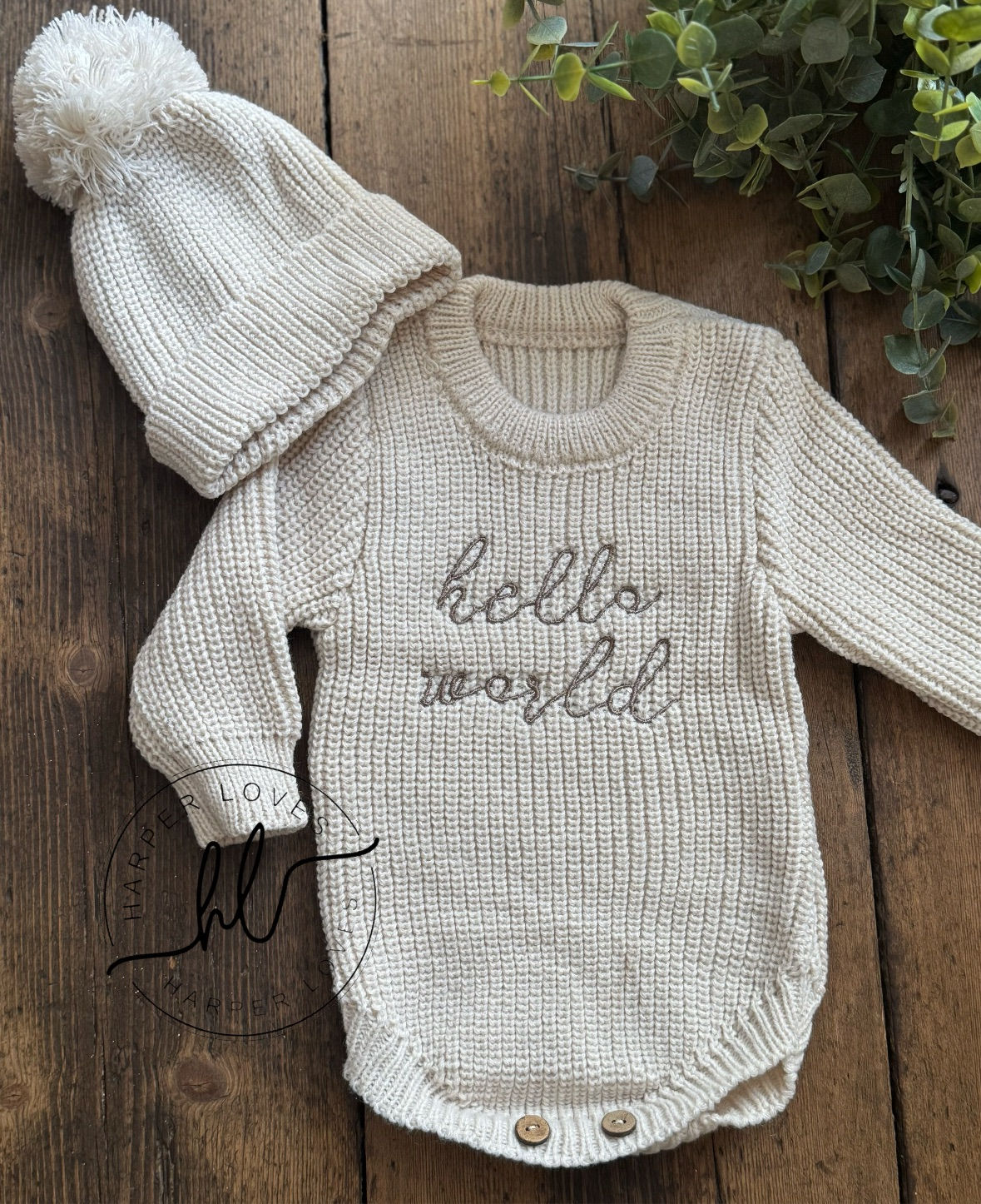 Harper Loves “Hello World” Romper with Matching Hat