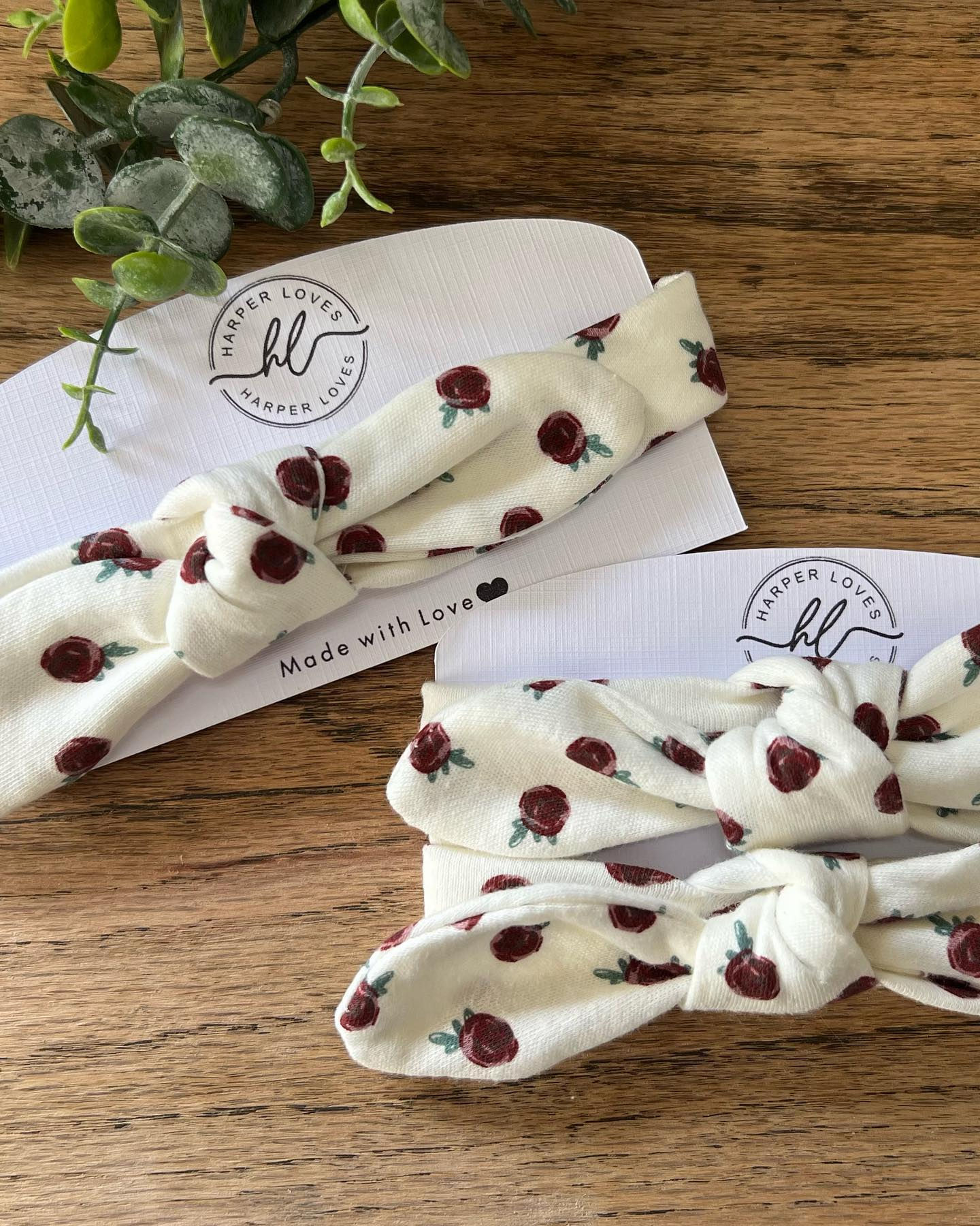 Our Harper Loves Small Rose Bud Organic Cotton Knotted Bow Headband 016