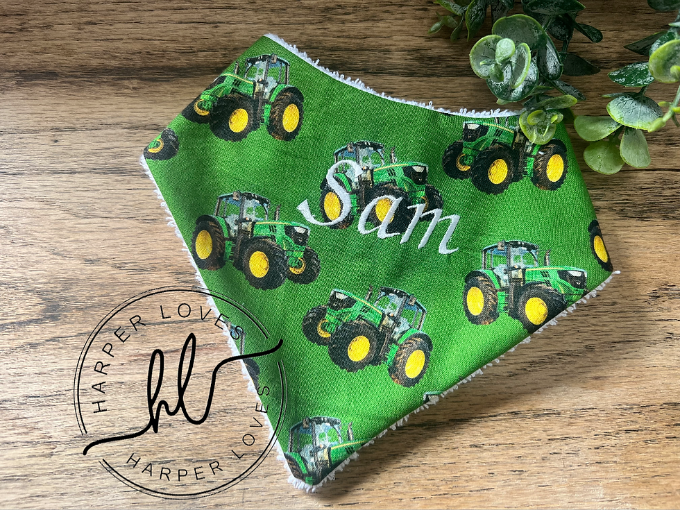 Harper Loves Embroidered Personalised Tractor Dribble Bib 139