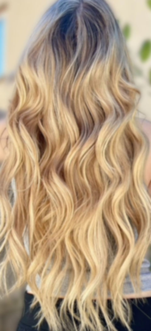 Blonde highlights, 22' weft extensions, layers, waves