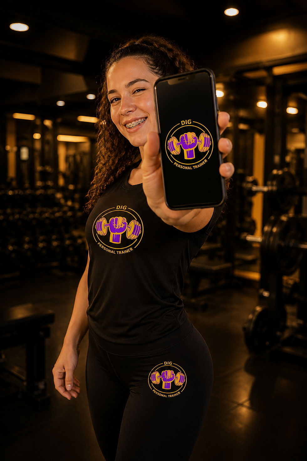 Eye-level view of a person using a fitness app on a smartphone