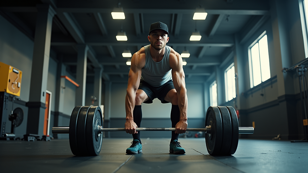 High angle view of a baseball pitcher performing deadlifts in a gym