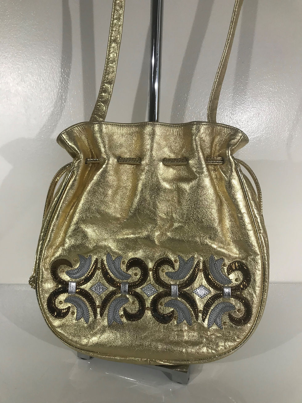 Thumbnail: Gold Faux leather drawstring bag
