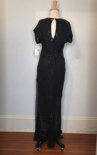scala black beaded dress Navy Off Shoulder Floral Beaded Ankle Length Dress