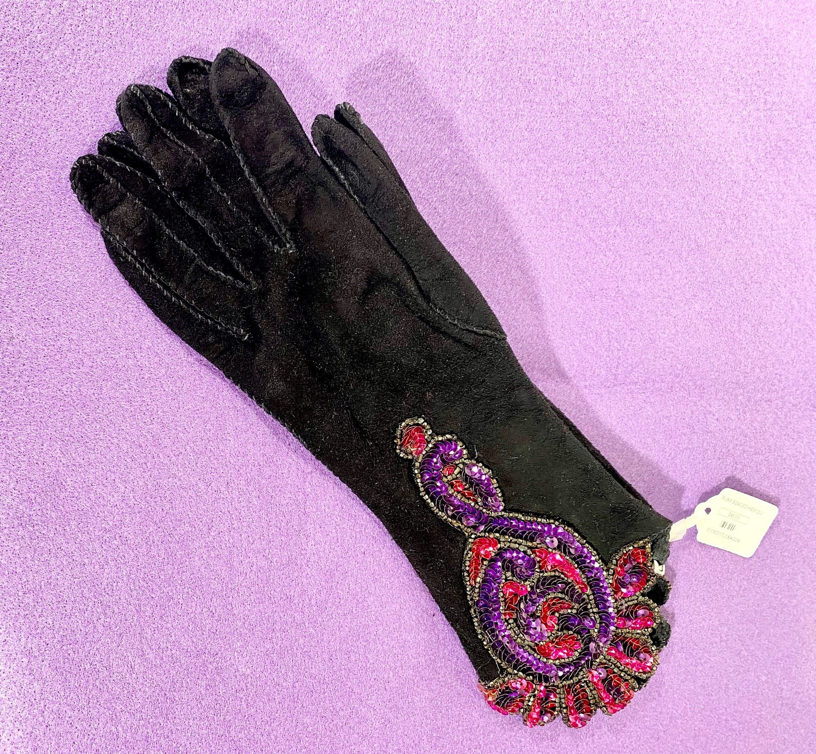 Purple & Black Beaded Gloves
