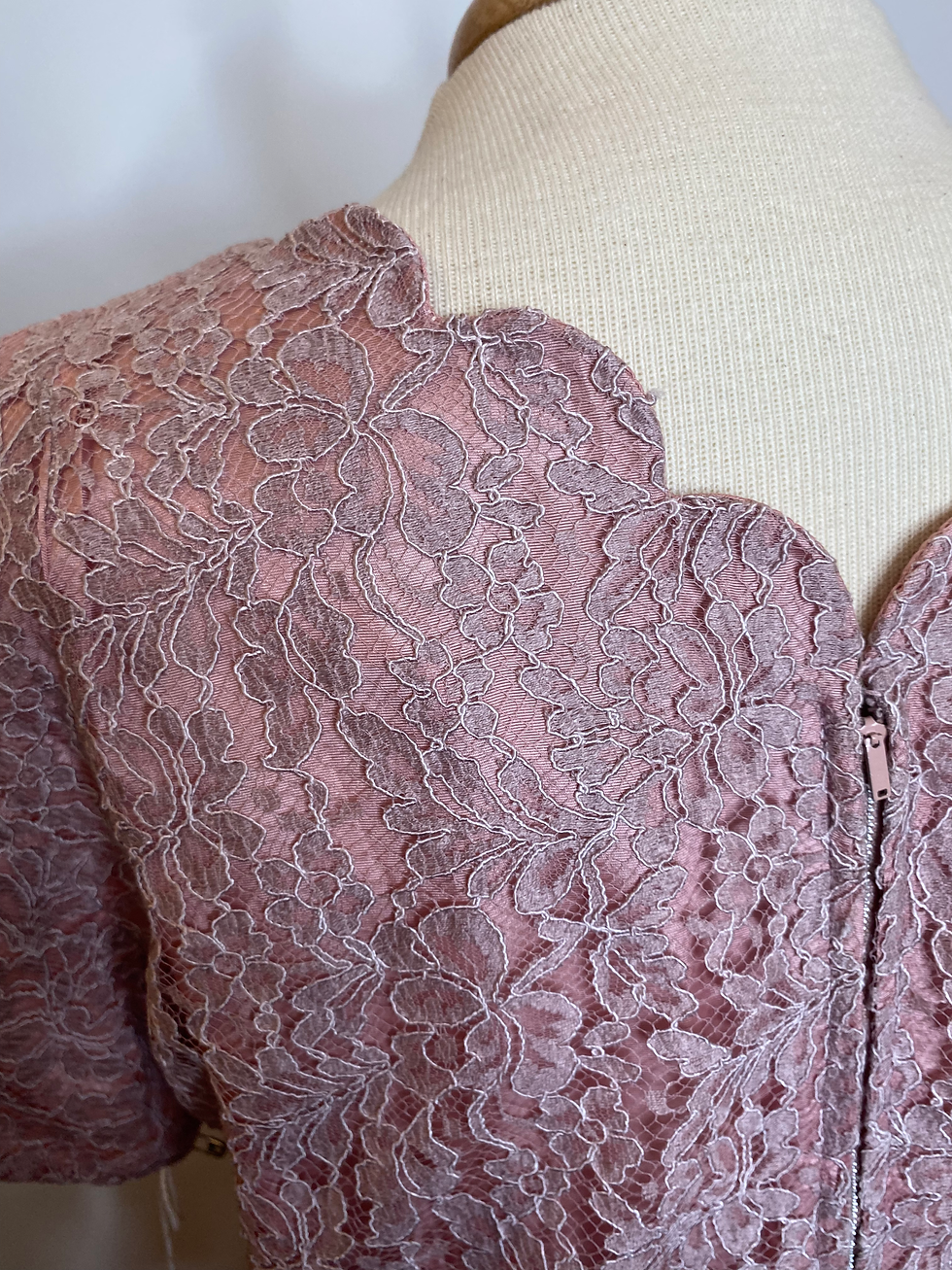 Thumbnail: 1950s “Sensibly Young” Blush Lace Dress with Satin Sash