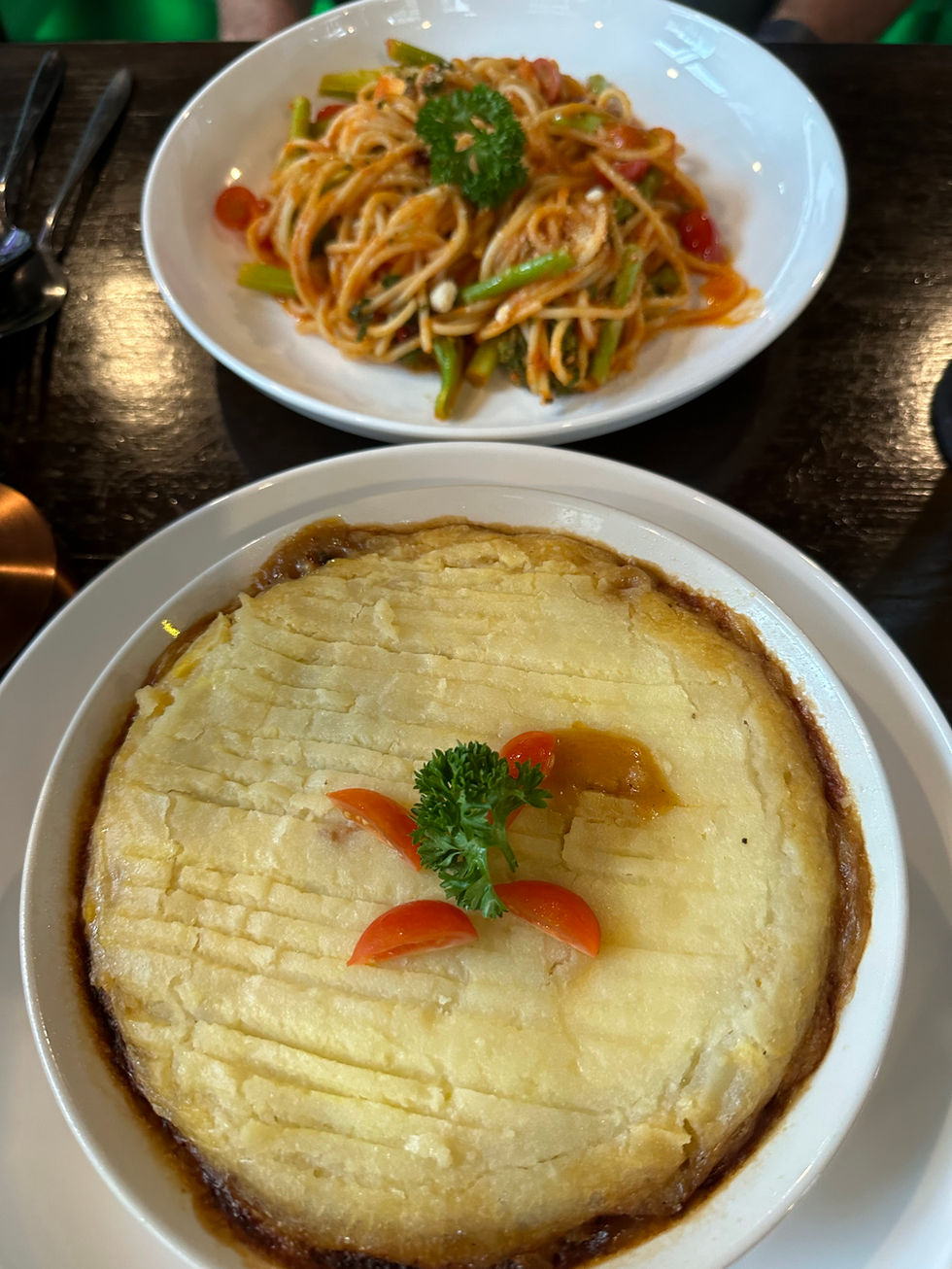 We caved in Bangkok and went to an Irish Pub- pasta and Shepard's Pie.