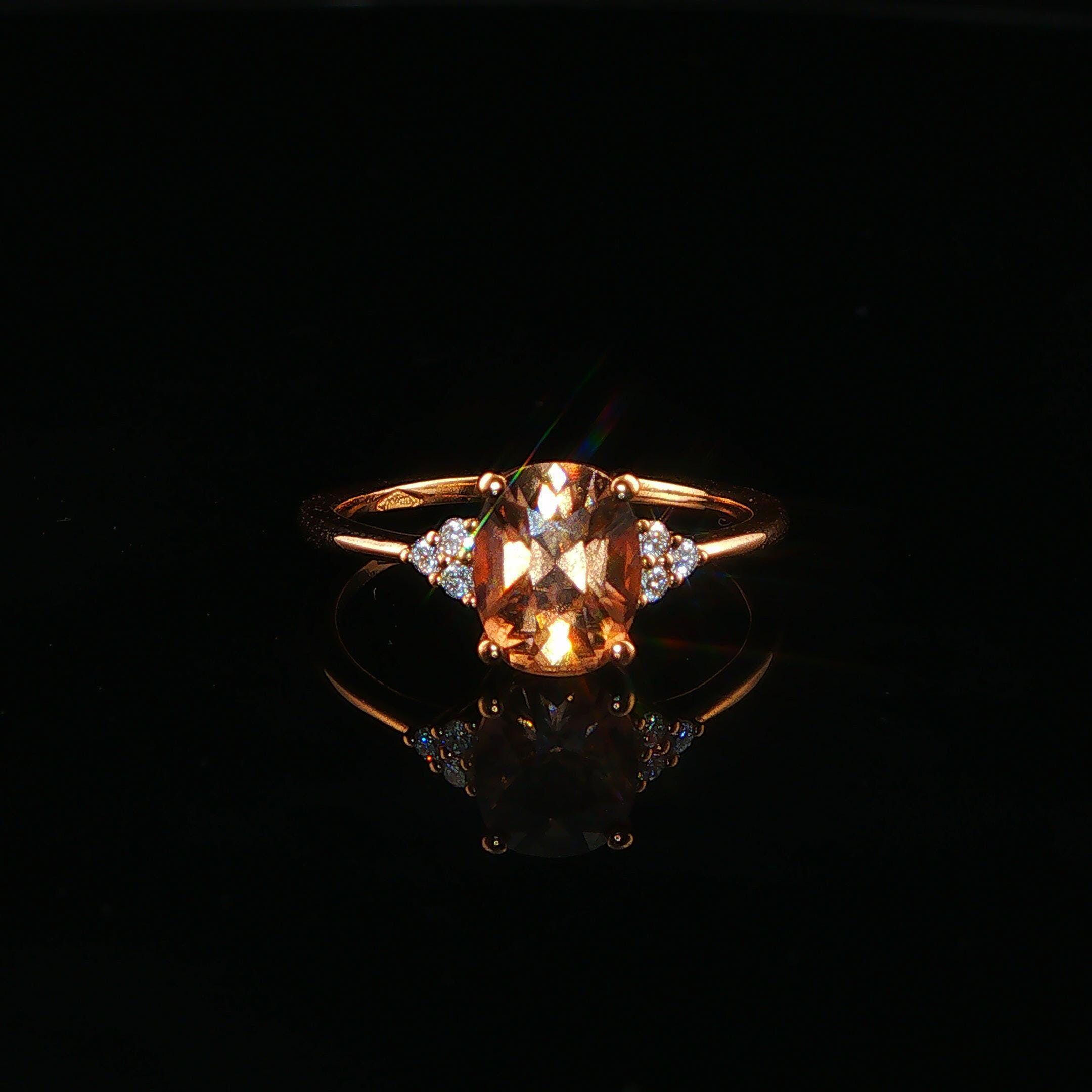 Rose Gold Ring with Cognac Zircon and Diamonds