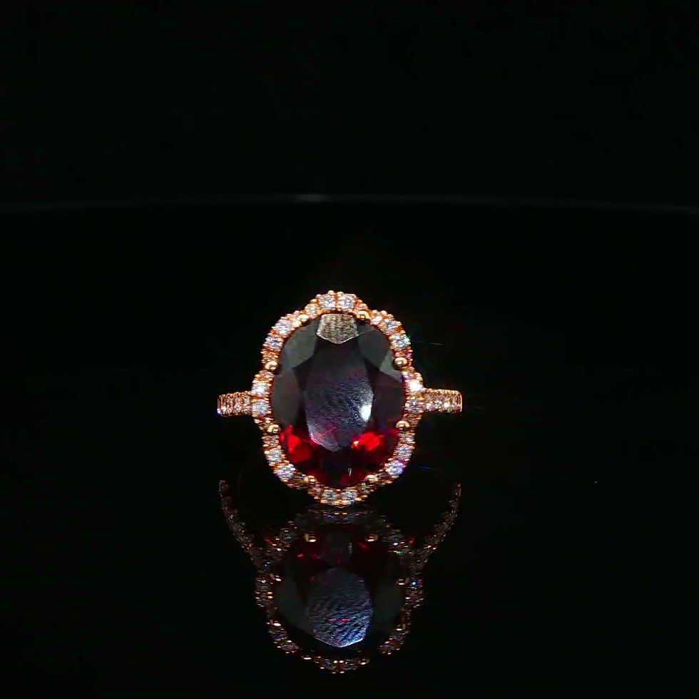 Thumbnail: Rose Gold Ring with Natural Garnet and Diamonds