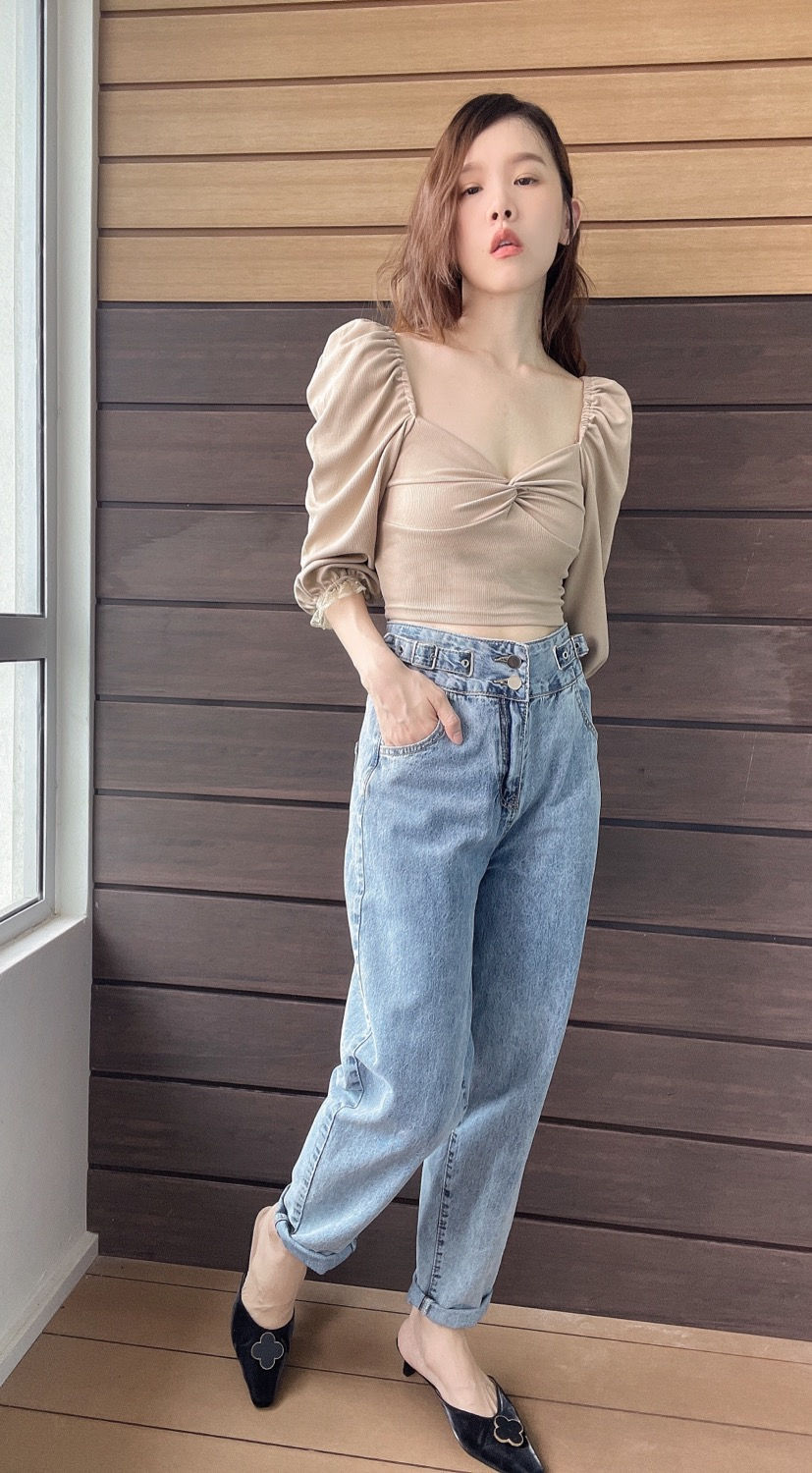 Thumbnail: Double Button Adjustable Waist Jeans