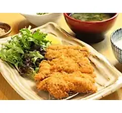 Crispy Tonkatsu with rice, salad, and miso soup