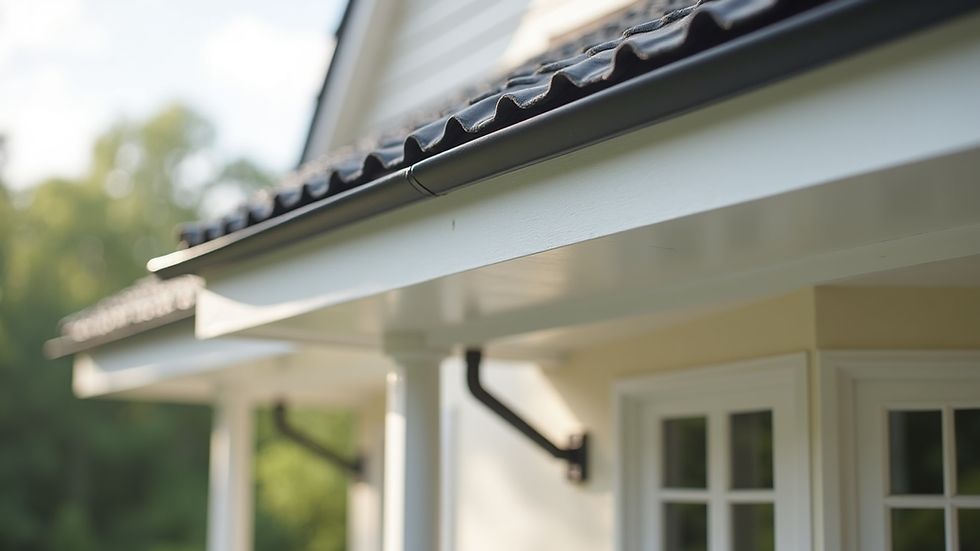 Close-up view of vinyl soffit panels installed under roof overhang