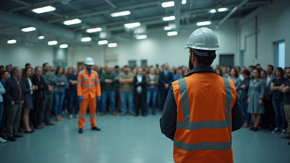 High angle view of a safety training session in progress