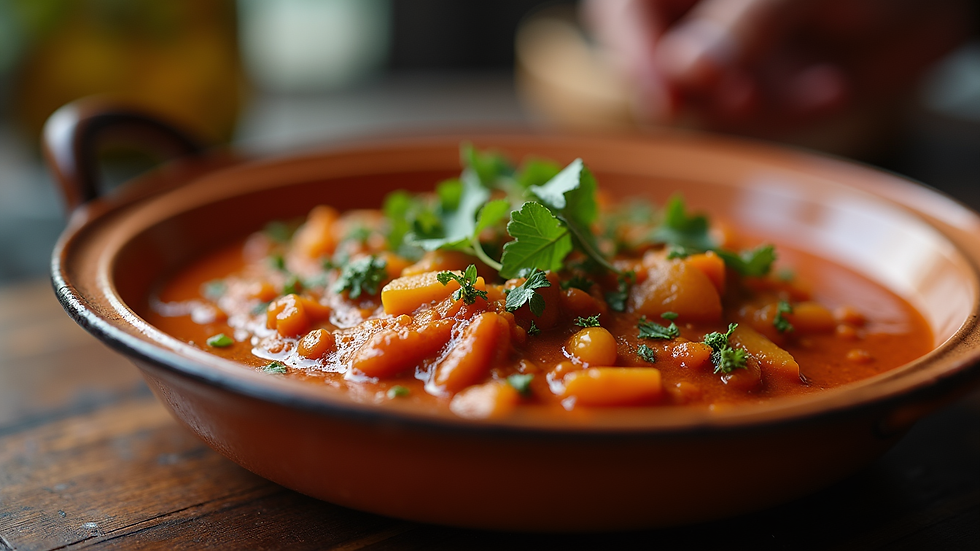 Close-up view of a traditional Moroccan tagine dish served in a luxury restaurant