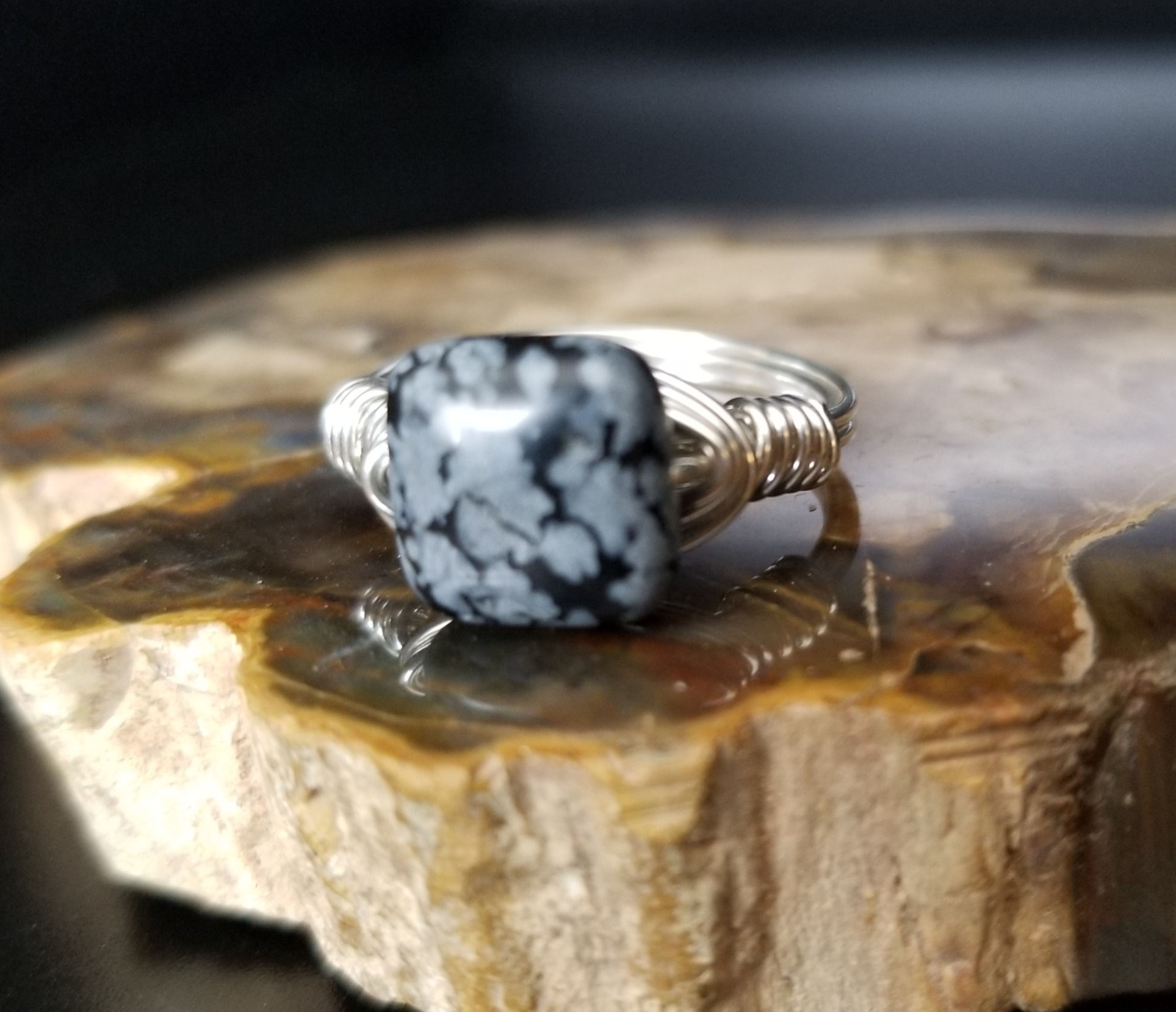 Snowflake Obsidian Ring created with Sterling Silver
