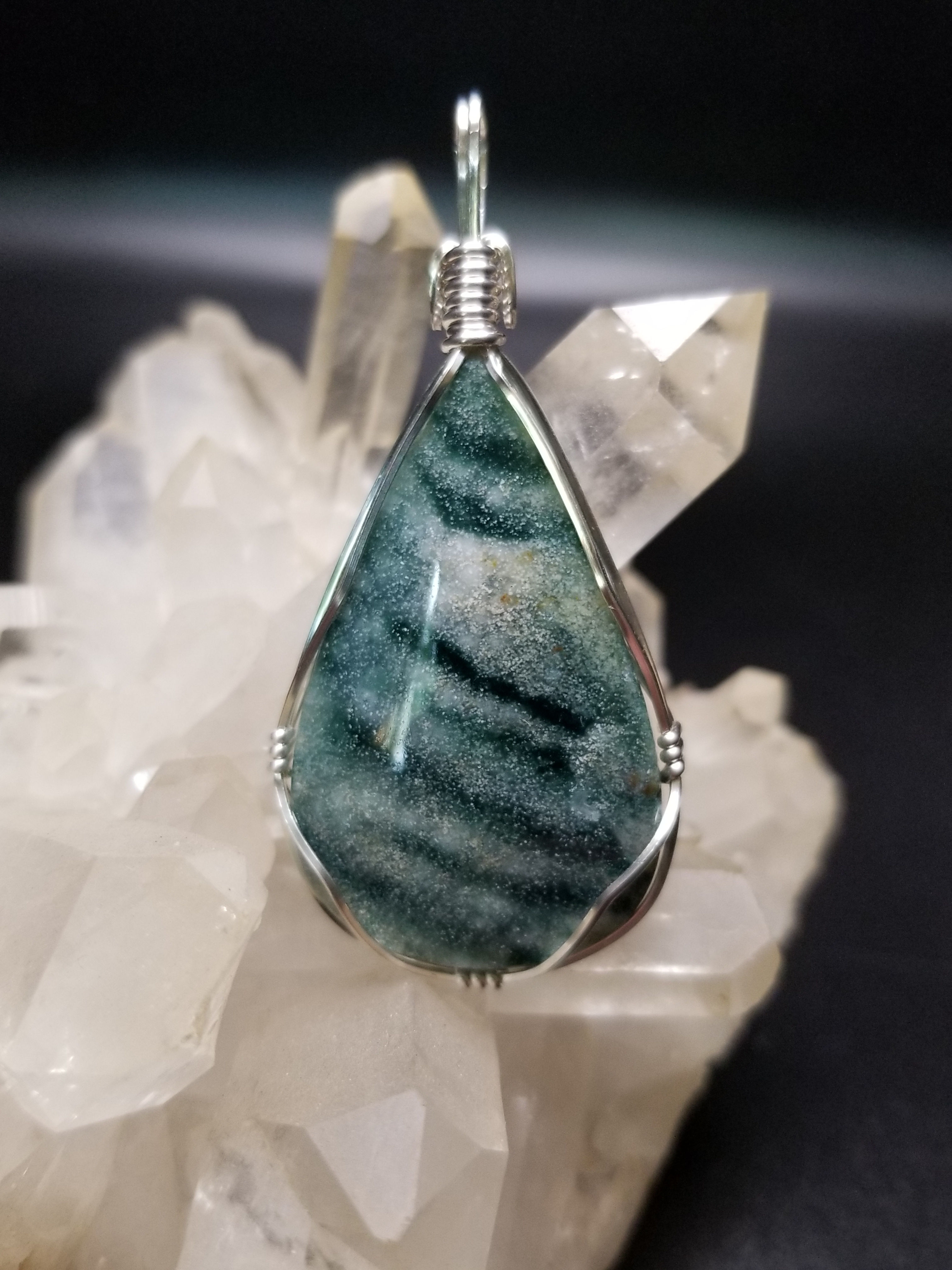 Natural Green Quartz wrapped in sterling silver