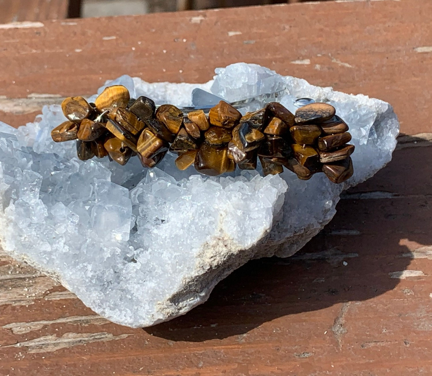 Tiger's Eye Stone Chip Barrette - 2 1/2 Inch