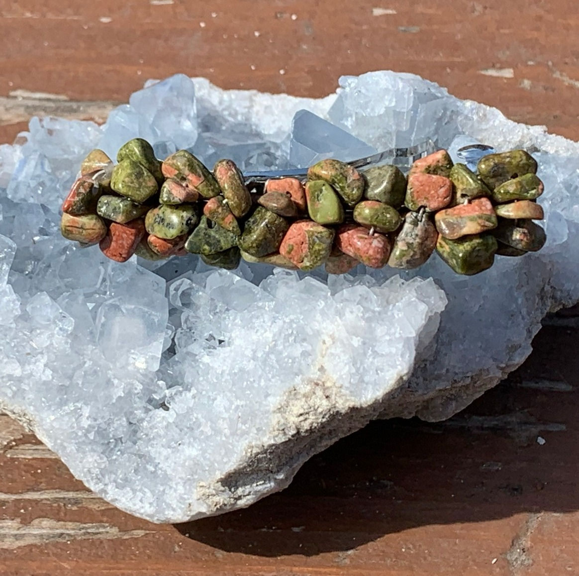 Unakite Stone Chip Barrette - 2 1/2 inch