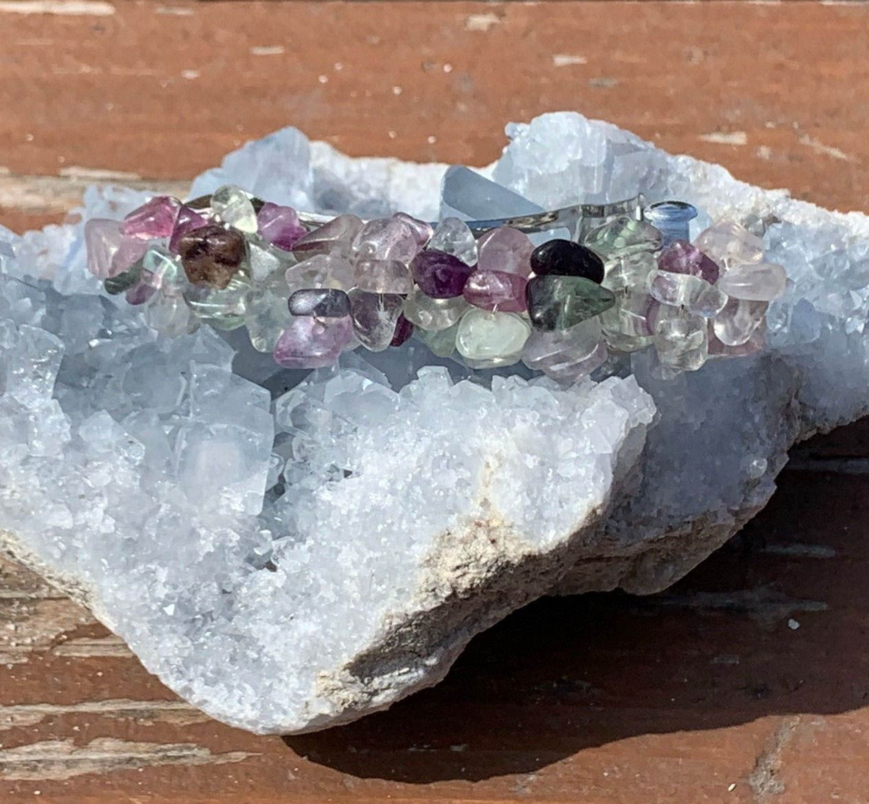 Fluorite Stone Chip Barrette - 4 inch
