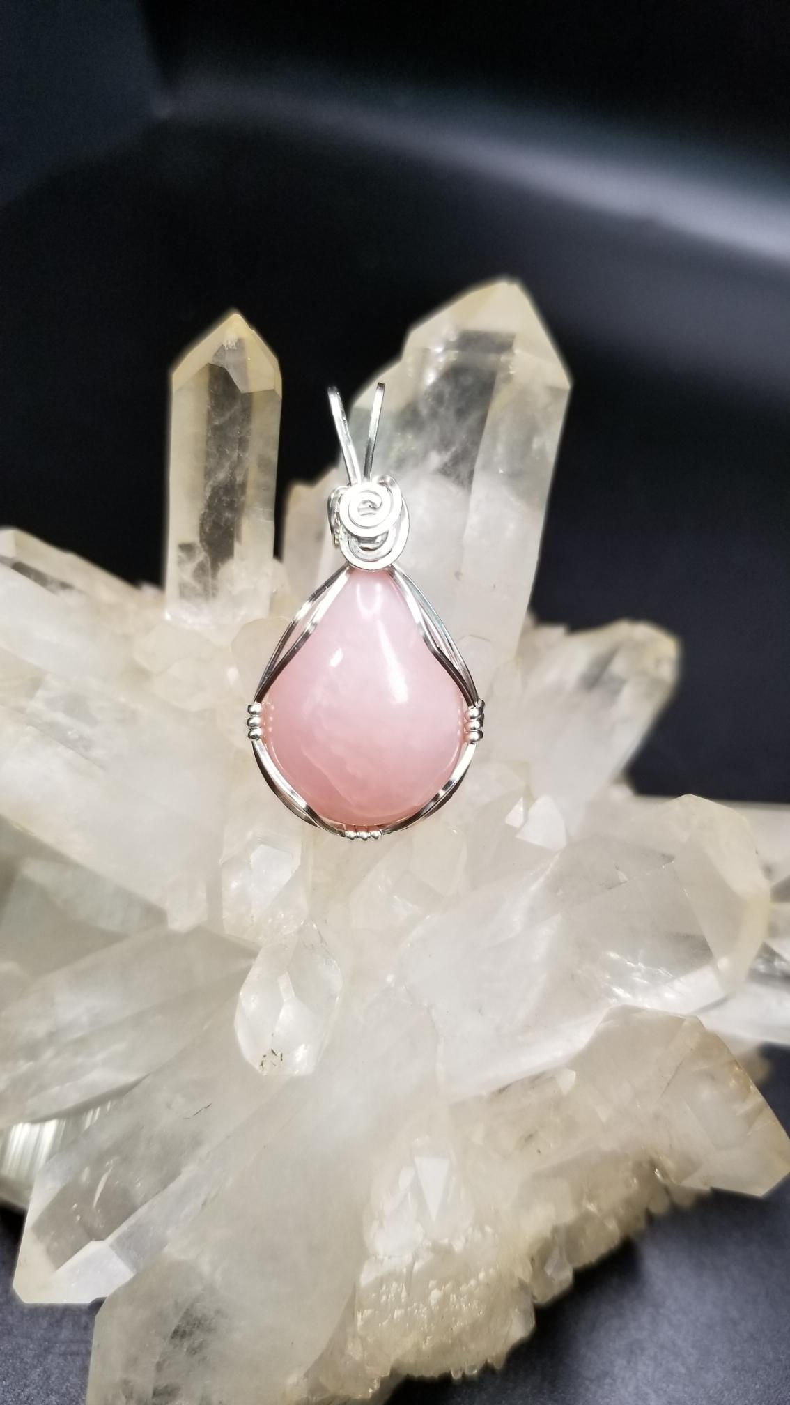 Pink Opal wrapped in Sterling Silver