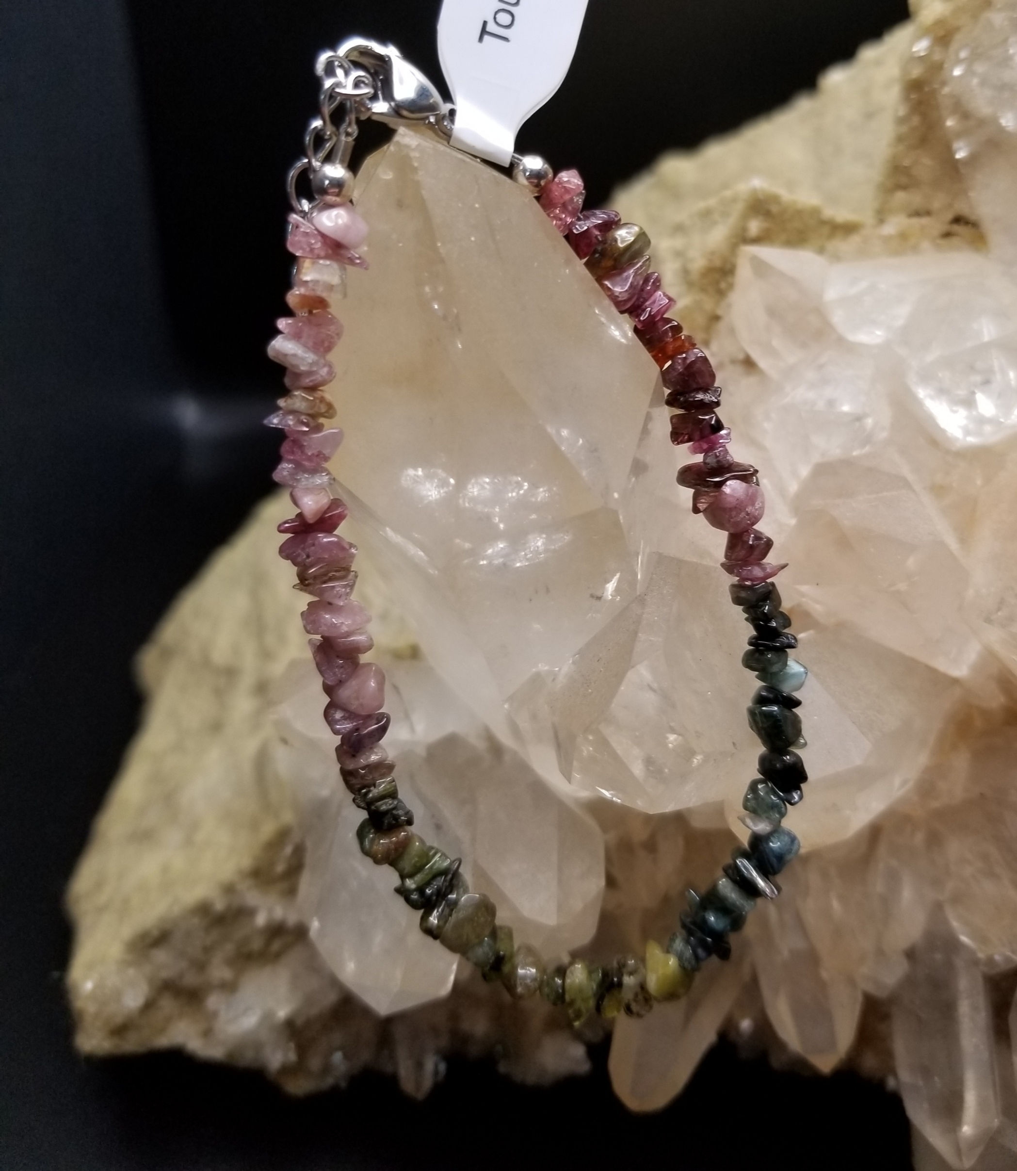 Watermelon Tourmaline stone chip bracelet
