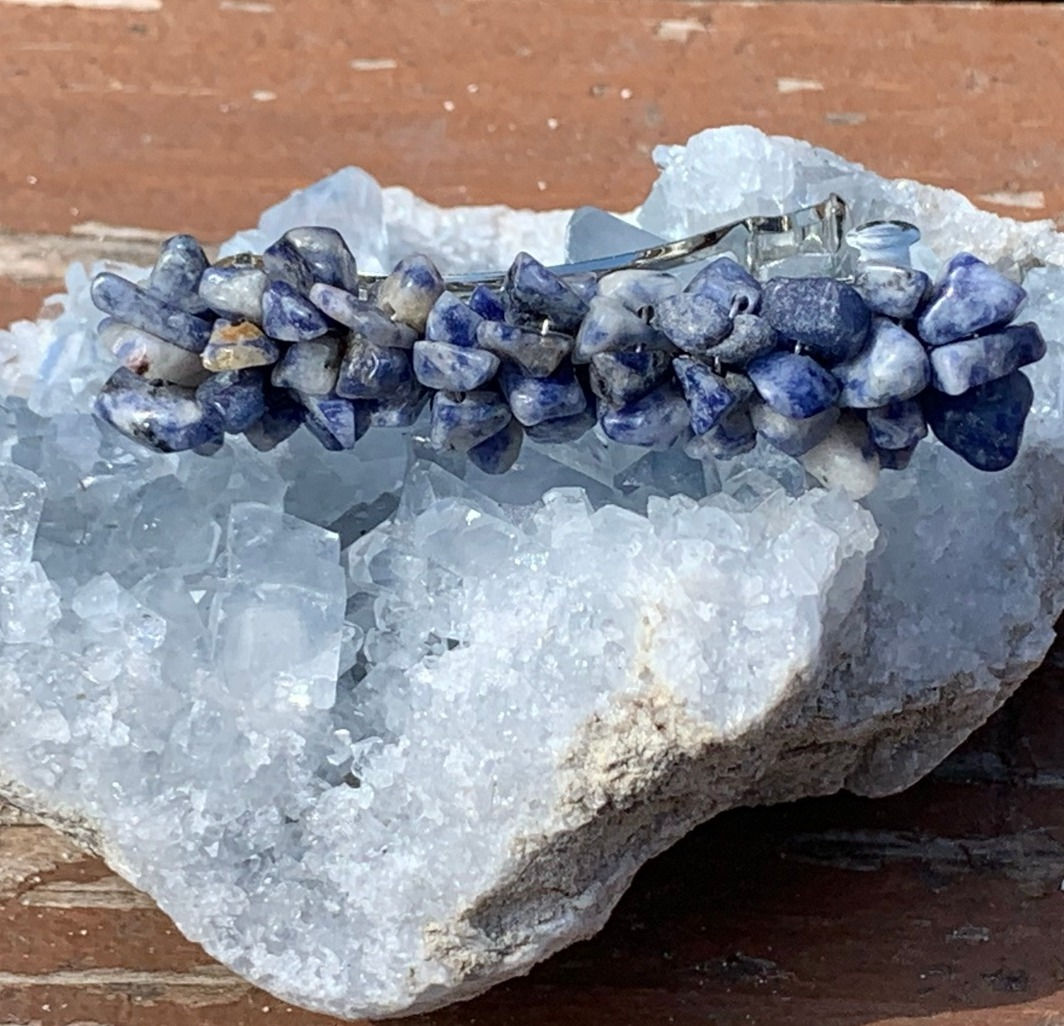 Sodalite Stone Chip Barrette - 4 inch