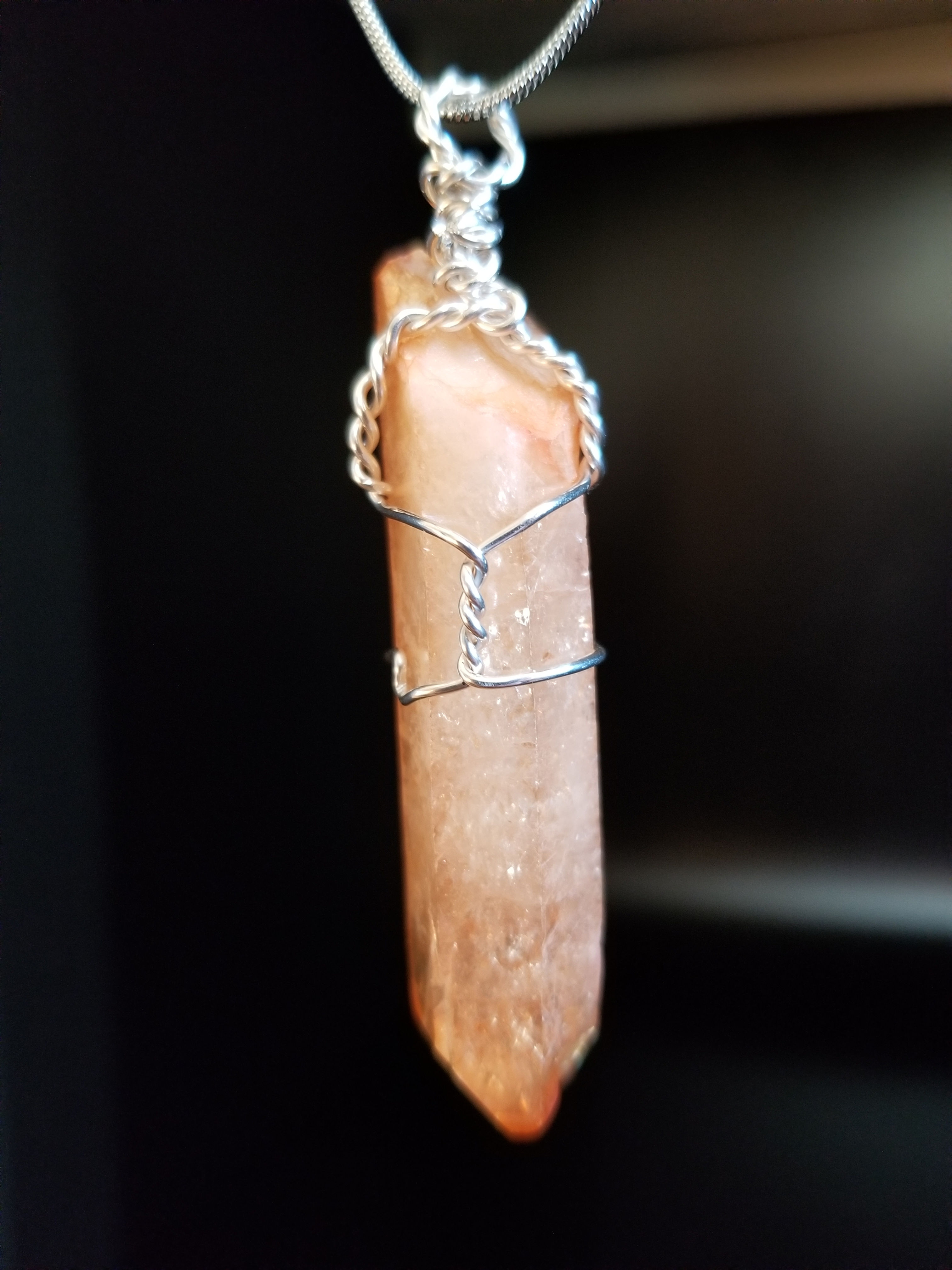 Sunshine Aura Crystal point wrapped in sterling silver