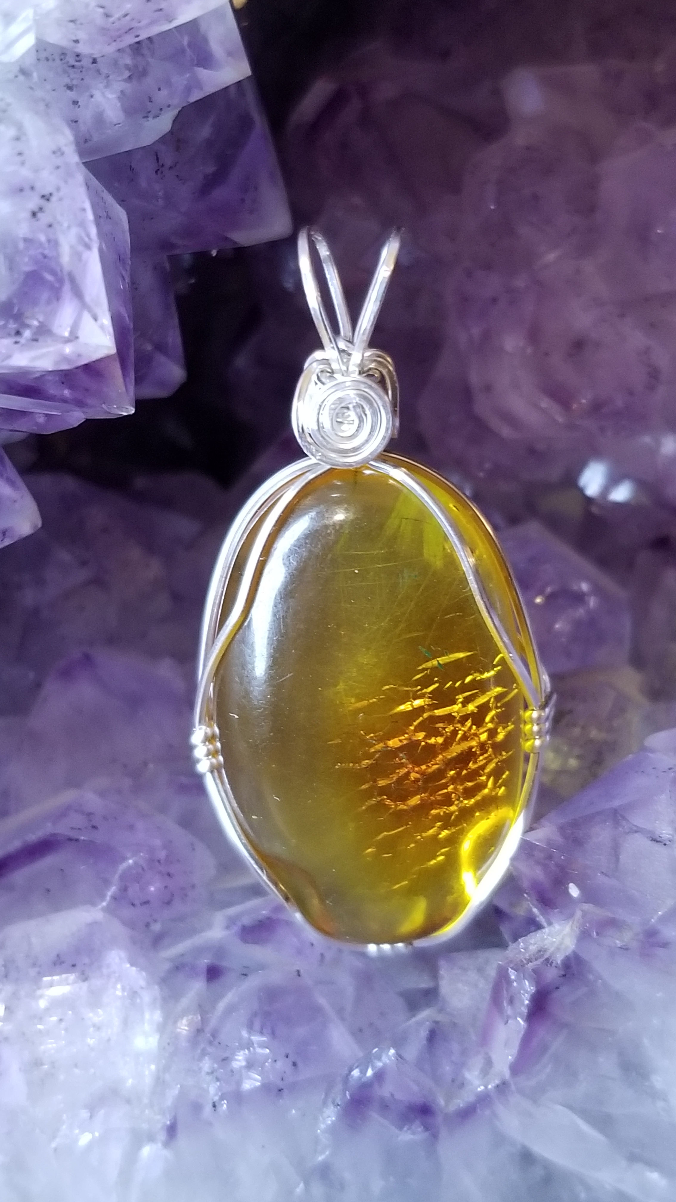 Amber wrapped in sterling silver