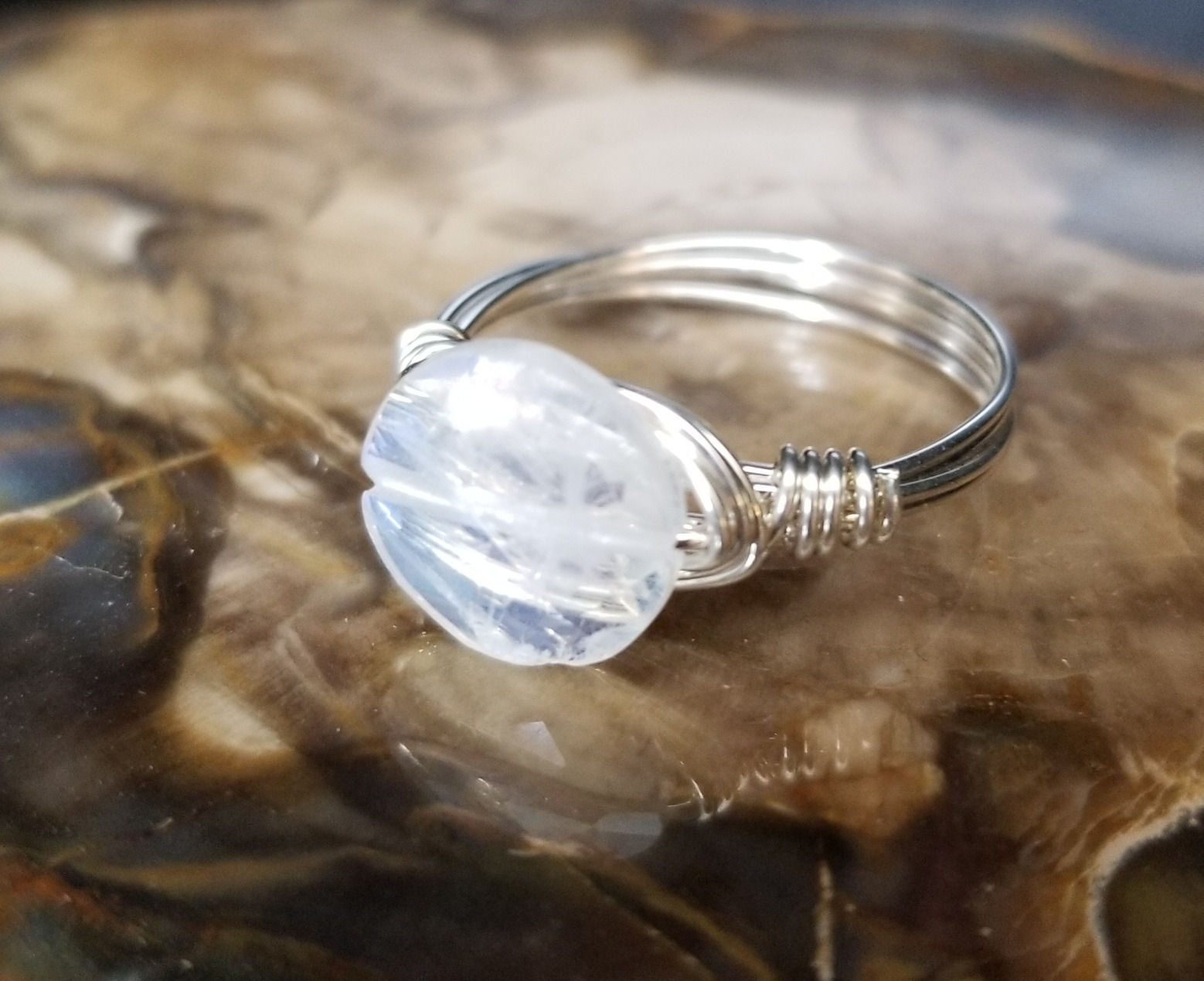 Rainbow Moonstone Ring created with Sterling Silver