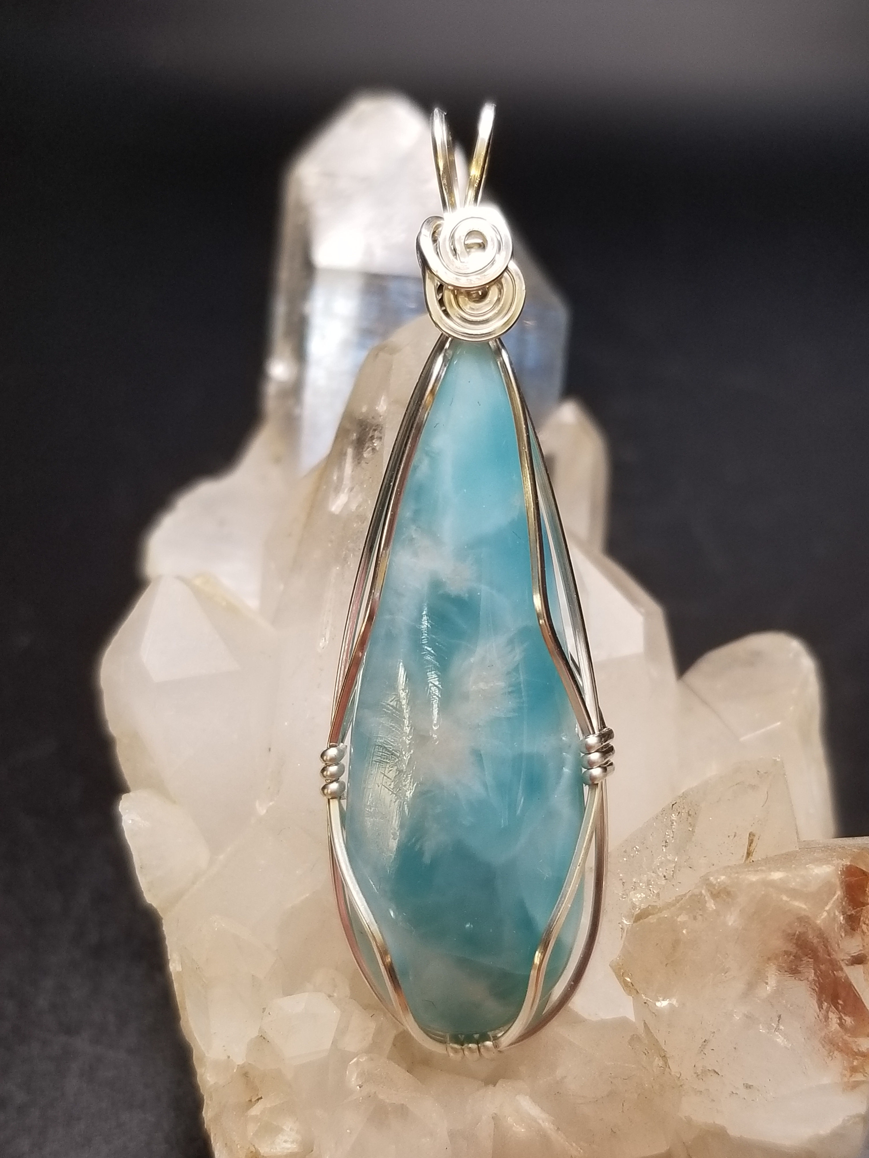 Larimar wrapped in sterling silver