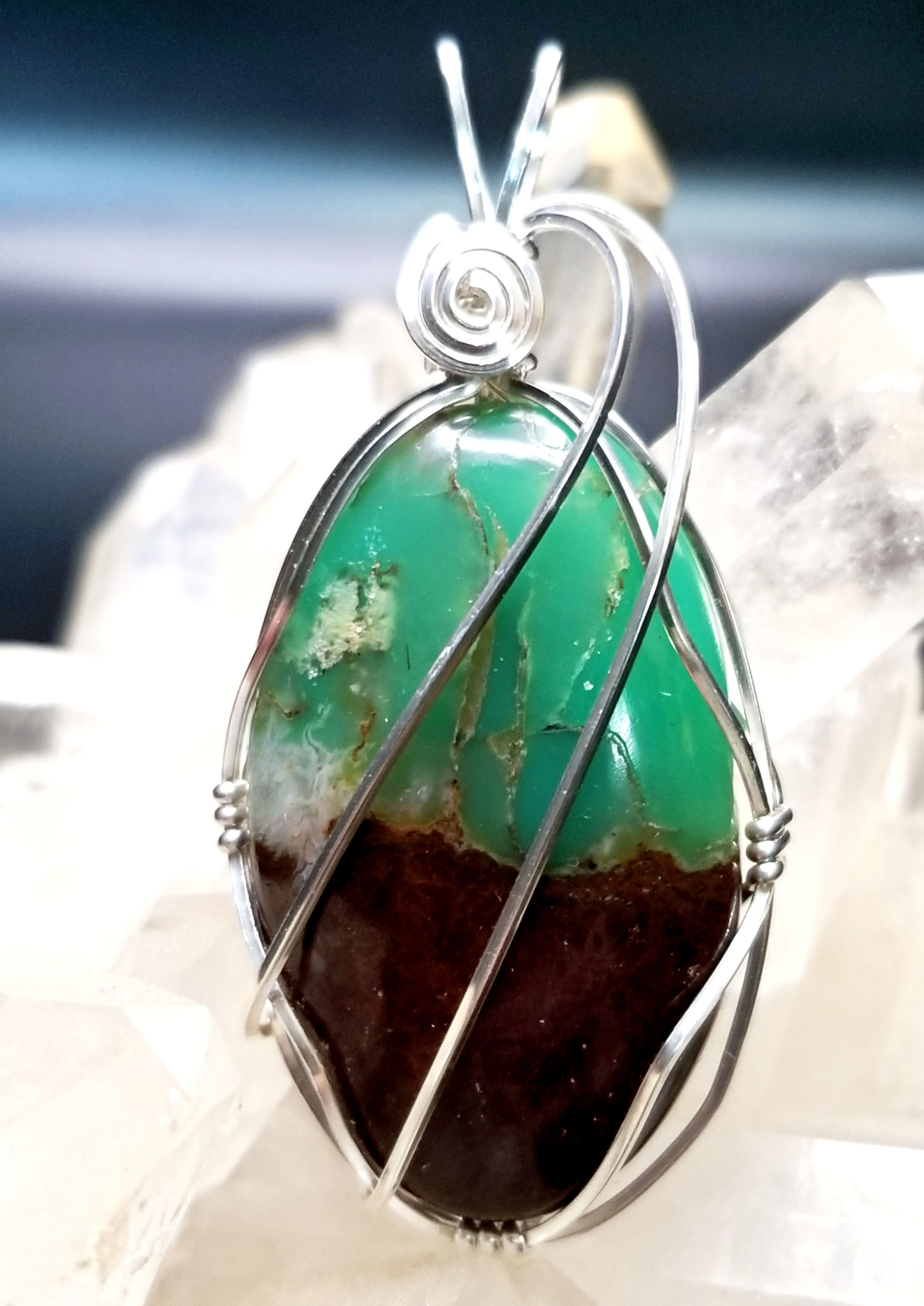 Chrysoprase wrapped in sterling silver