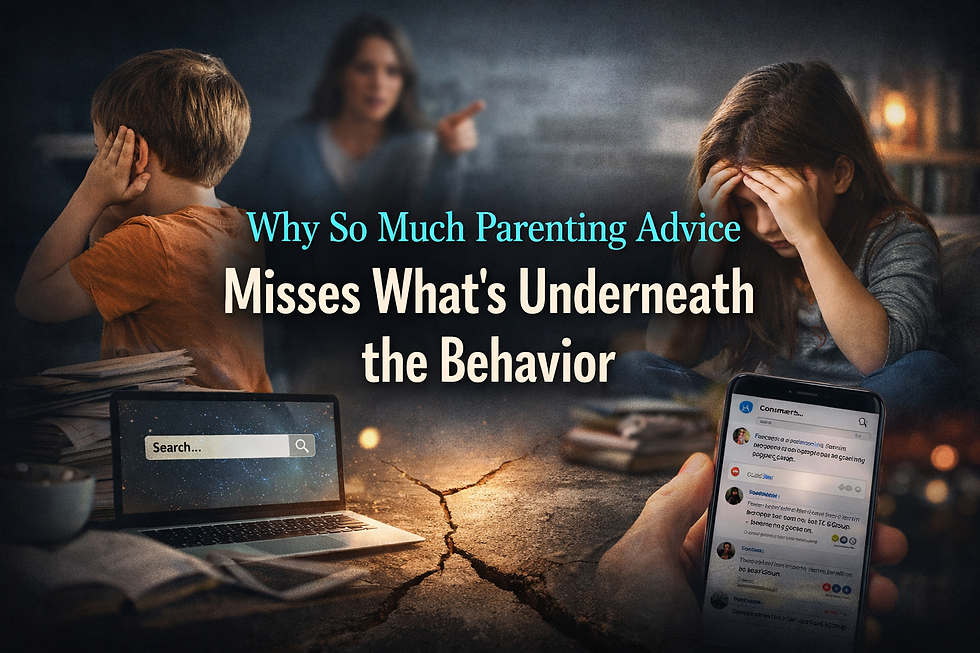 Illustrated blog banner for parenting article titled Why So Much Parenting Advice Misses What’s Underneath the Behavior