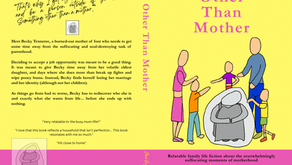 A colourful family with kids surrounds a curled up grey mother on a yellow book cover. Book Title: "Other Than Mother" Author: "Marley Betts." Bright, simplistic art.